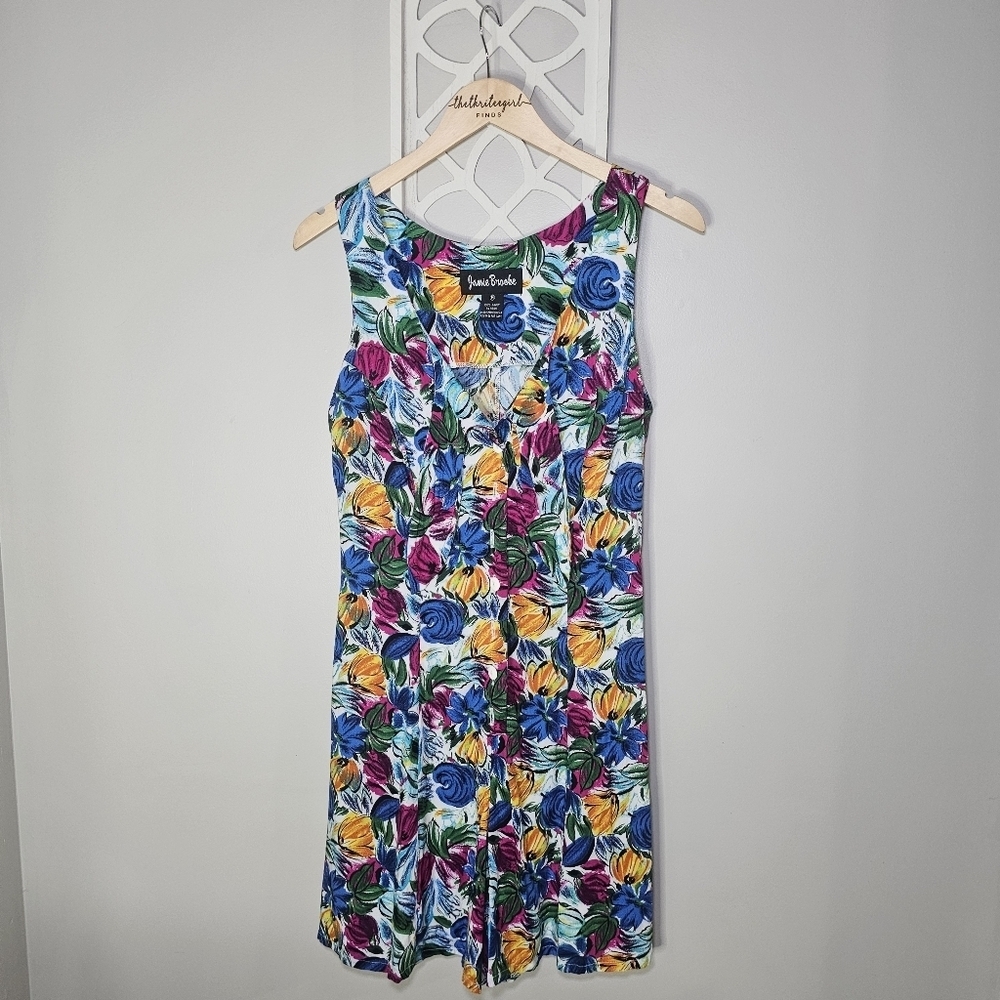 Jennie Brooke Vintage 90s Floral Sleeveless Tie-Front Romper Painterly Print - Picture 3 of 17